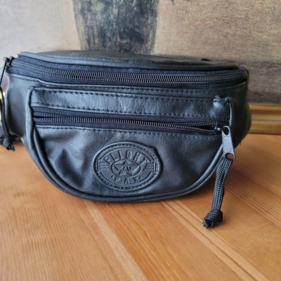Vintage Flight Pax Black Leather Bum Bag Belt Bag USA Made Adjustable Waist Pack