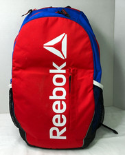 Reebok Red Blue Black Backpack Zip Closure Adjustable Strap Padded Inner Pockets