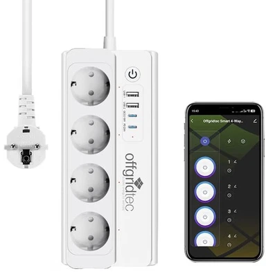 OFFGRIDTEC Smarte Steckdosenleiste 2x USB-A und 2x USB-C Anschluss mit App-Steuerung WiFi