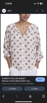 Roller Rabbit Rose Meda Malm Blouse Top Women s Size Small