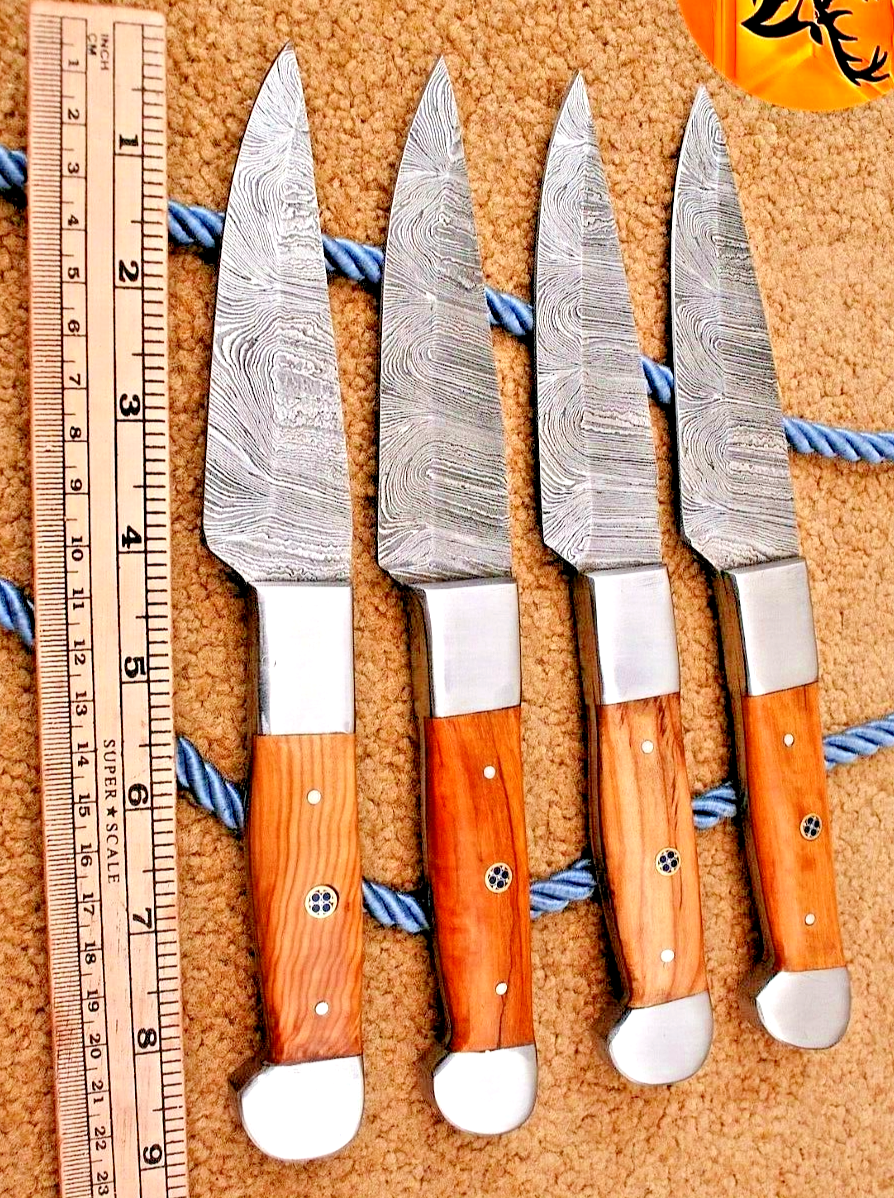 Custom Hand-Forged Damascus Steel Chef Steak Knife Set Kitchen Knives 1826