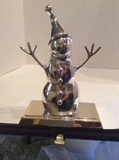 Snowman Christmas Silver Stocking Holder 8” Stocking Hat Stocking Hanger Snowman