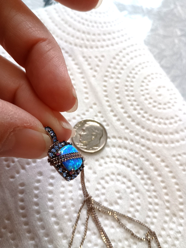 Blue Fire Opal Ocean Blue Topaz Gems 925 Sterling Silver Plated Necklace Pendant - Picture 16 of 16