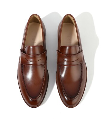 Firenze Atelier Men's Handmade Wine Brown Full Grain Cow Leather Penny Loafers