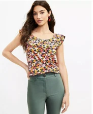 LOFT NWT Petite Floral Ruffle Tank Top - Striking Mandarin - Size Small Petite