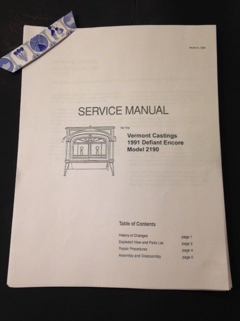 Vermont Castings Defiant Encore 2190 wood stove Service manual for sale