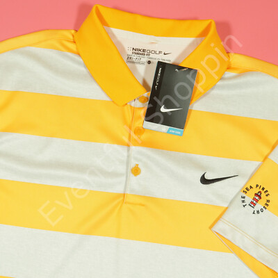 Nike Victory Bold Stripe Sea Pines Golf Polo Shirt in Vivid Orange / Grey L