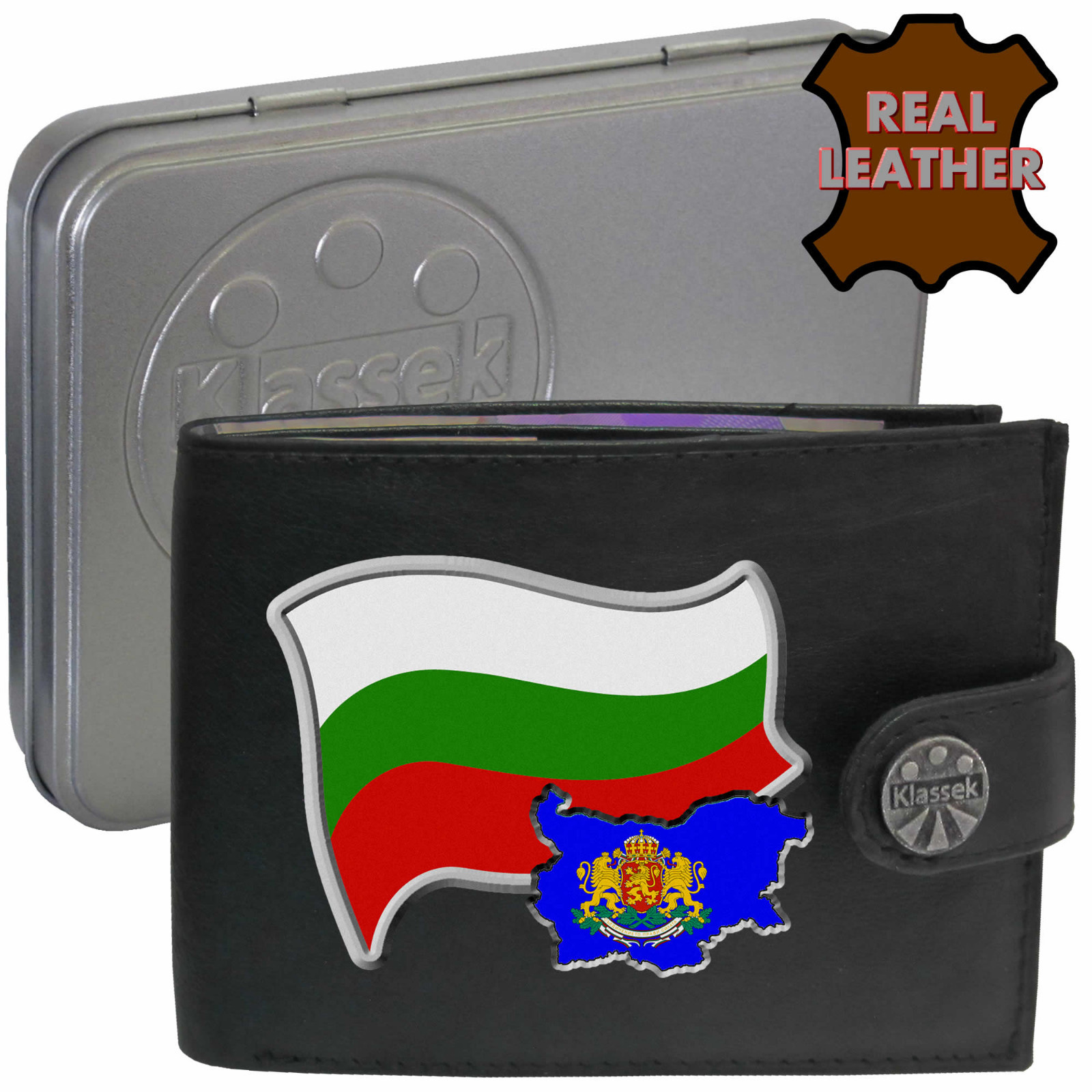 Bulgaria Wallet Bulgarian Flag Map Emblem Real Soft Leather Men's Gift Tin RFID