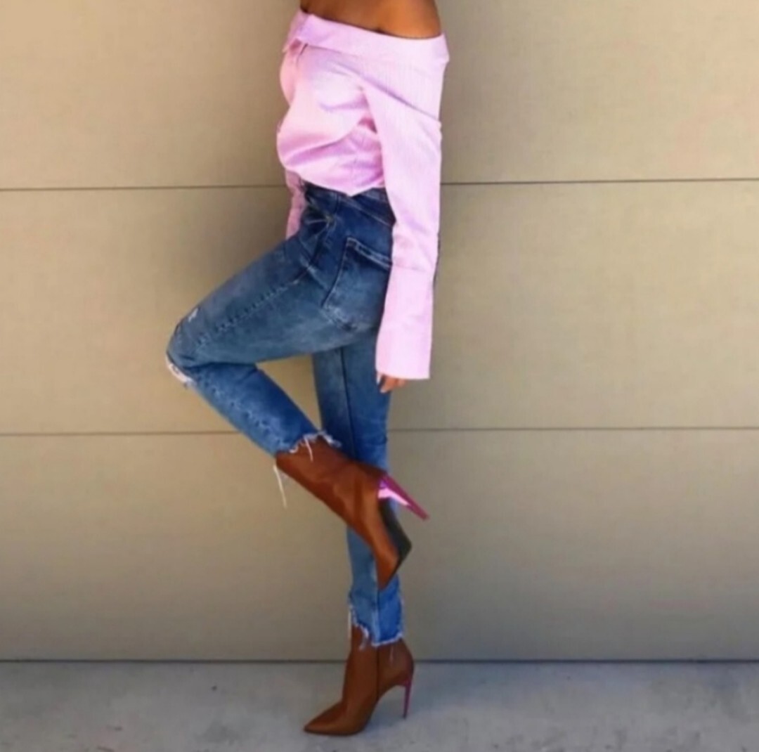 Stivali Saint Laurent Freja marroni con tacco a spillo metallizzato rosa 37 $1195