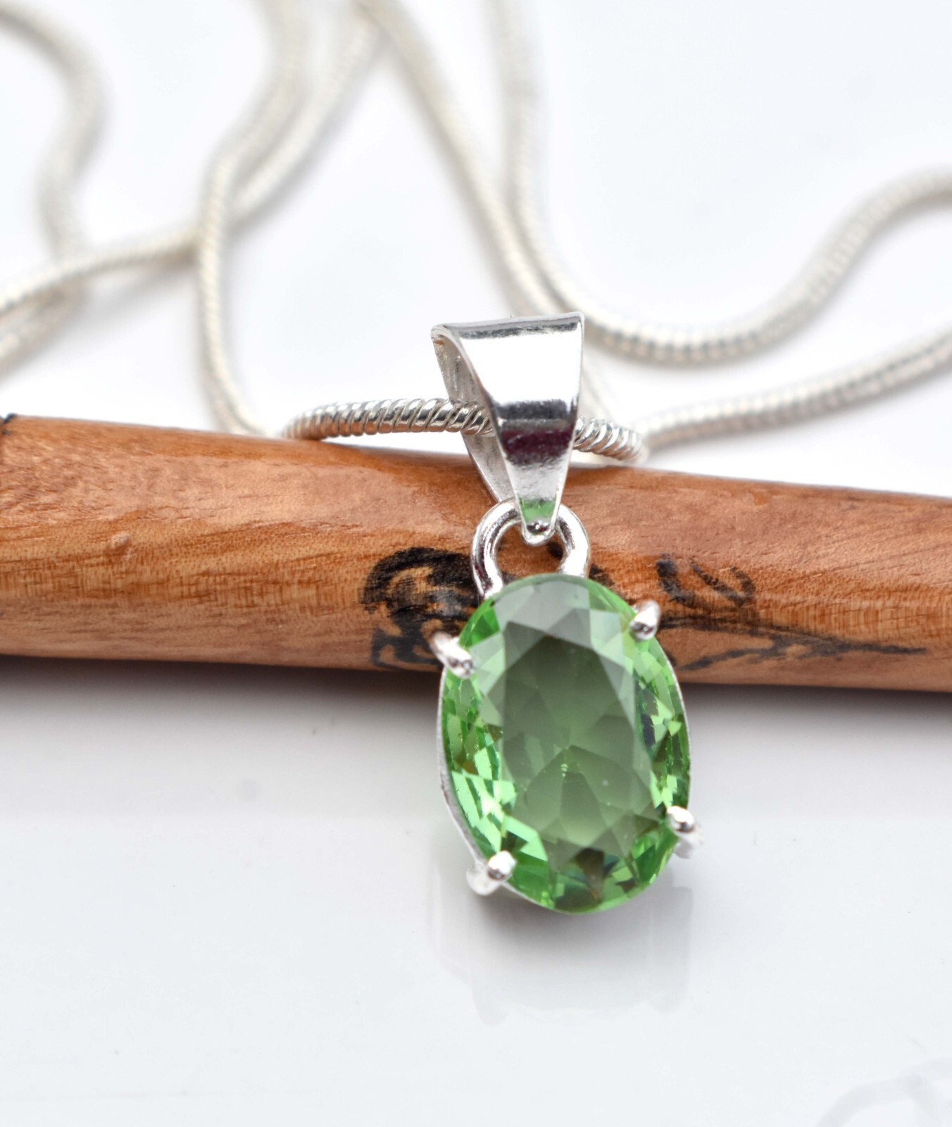 Green Amethyst 925 Sterling Silver Gemstone Handmade Gift Women Necklace S-18