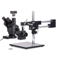 Microscopio estéreo con zoom trinocular AmScope 3,5X-90X cámara USB de 1,3 MP y soporte de pluma