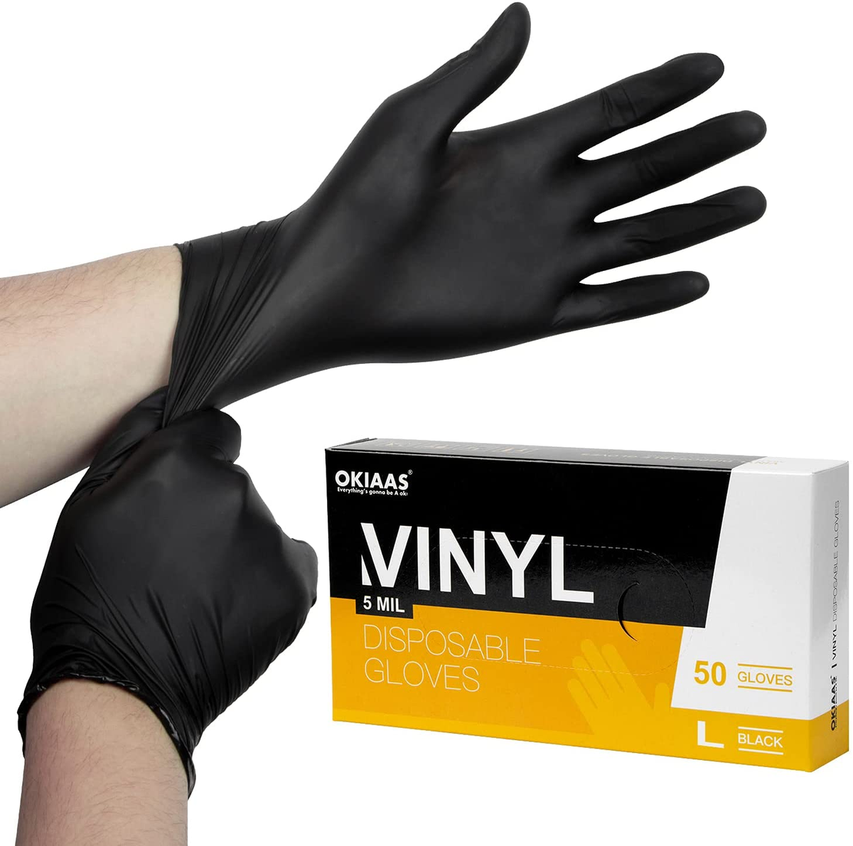 OKIAAS Black Disposable Gloves Large, Vinyl Gloves Disposable