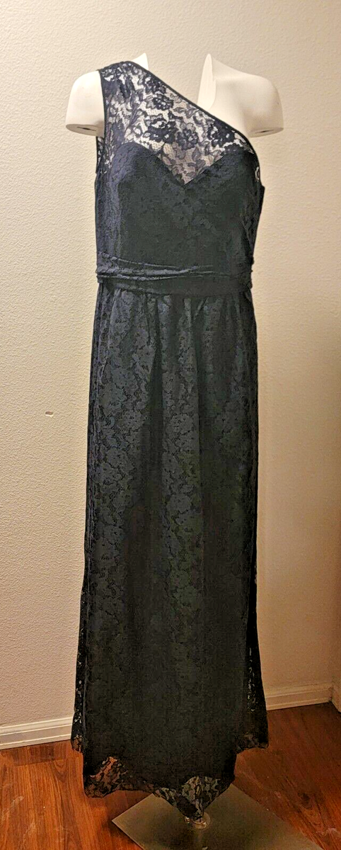 princess polly baby blue dress Amsale One Shoulder Sleeveless Lace Brides Maid Gown Size 14 Navy