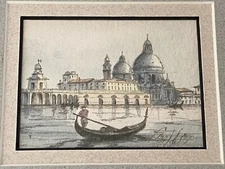 Santa Maria della Salute Venice Lithograph ? Signed Dated in Back Framed Vintage