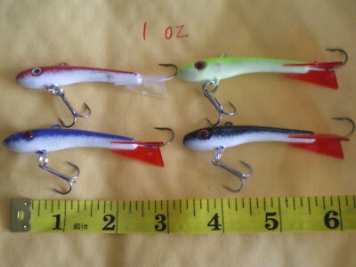 4 PCS. MINNOW JIGGING/CASTING FISHING LURE BAIT/ICE FISHING, 1 OZ. 4 COLORS