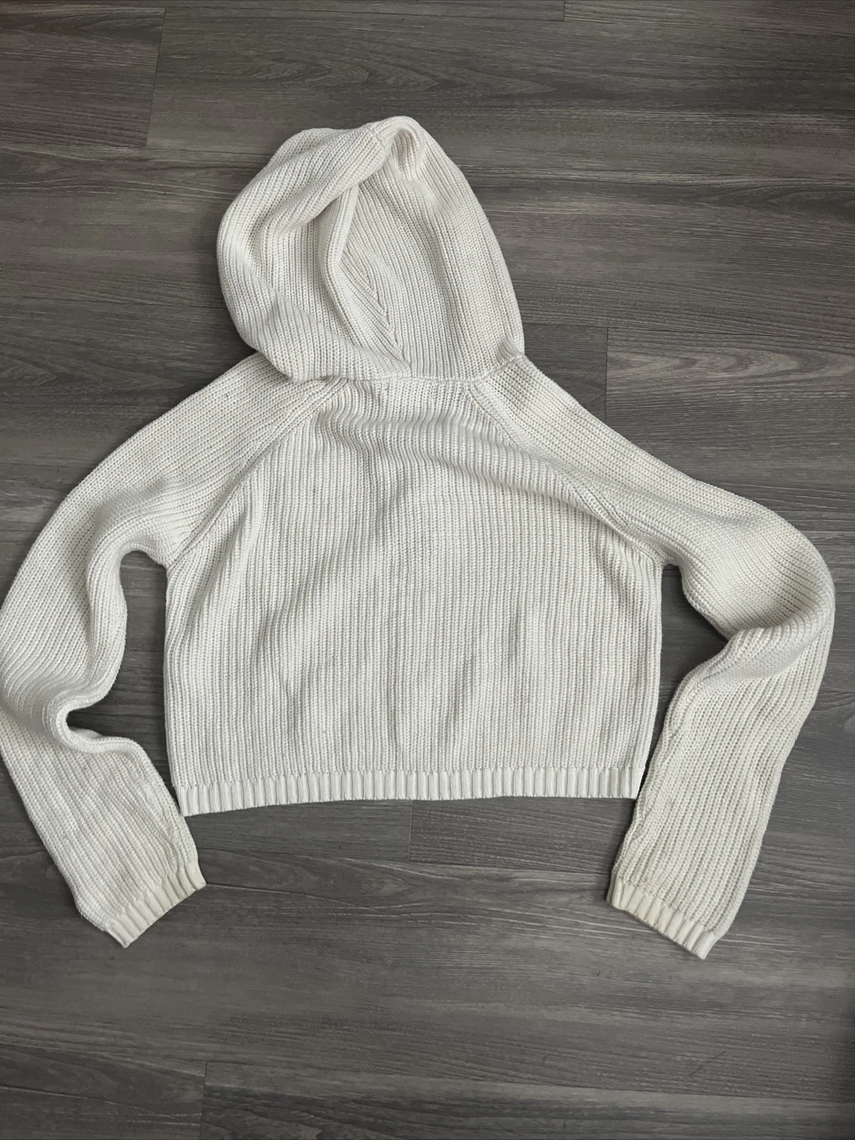 OFF WHITE Maglione Forever21 con cappuccio e pizzo sul davanti tagliato taglia M cotone acrilico bianco sporco