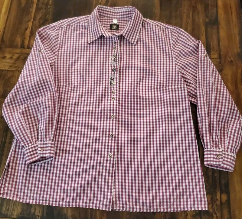 OS Trachten Ladies German Octoberfest Blouse Size 46/XL Pink/white