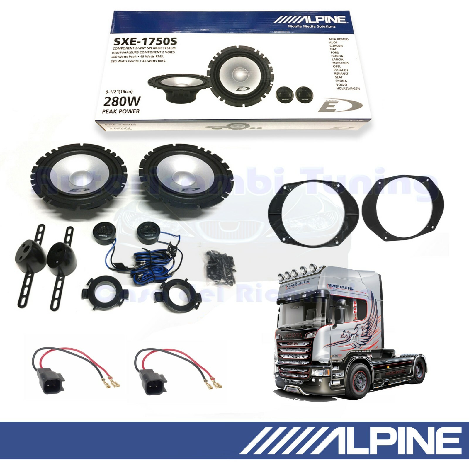 Alpine SXE1750S: Kit Altoparlanti Anteriori 280W per Scania R 04-16