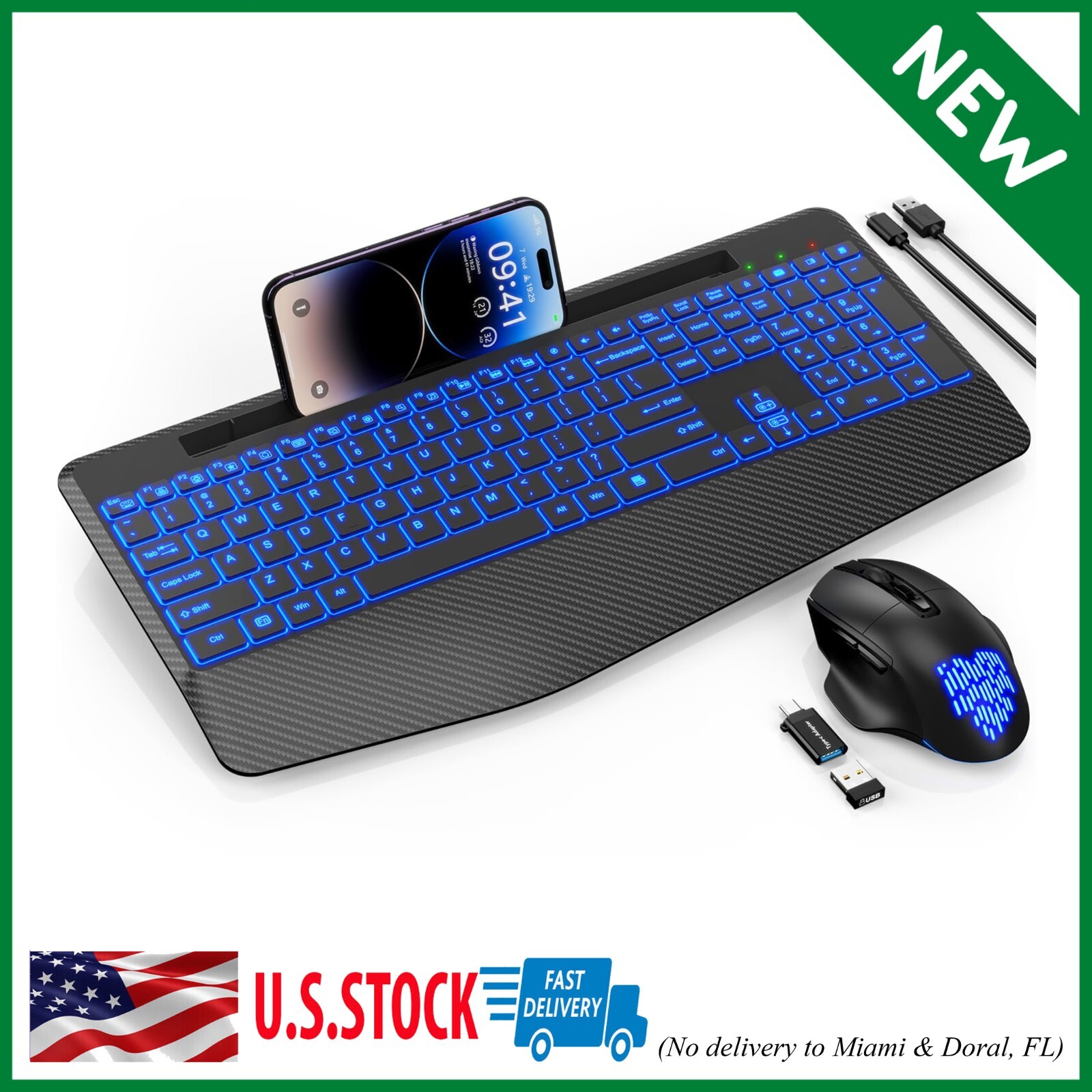 Wireless Keyboard and Mouse Combo with 7-Color Backlight & Wrist Rest-image
