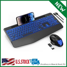 Keyboard and Mouse Wireless Combo with 7 Color Changable Backlights, Wrist Rest