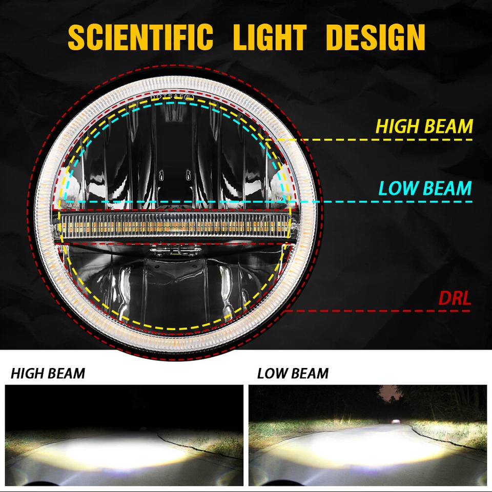 Paar 7 Zoll LED Hi/Lo Projektor Scheinwerfer DRL Mit Blinker E-Geprüft - Bild 4 von 4