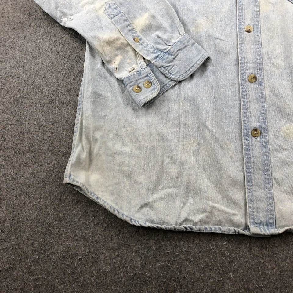 Vintage All Sport Shirt Mens Medium Blue Denim Button Ponderosa Deer Embroidered - Image 2 of 4