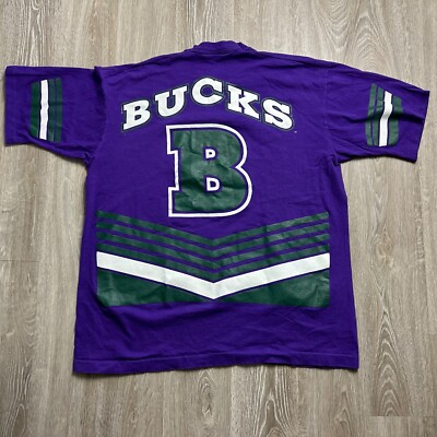 Salem NBA Milwaukee Bucks Double Sided Vintage Purple Green T