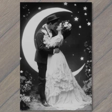 Art Print  Moonlit Embrace Couple Classic Love Nostalgic Starry Night Romantic
