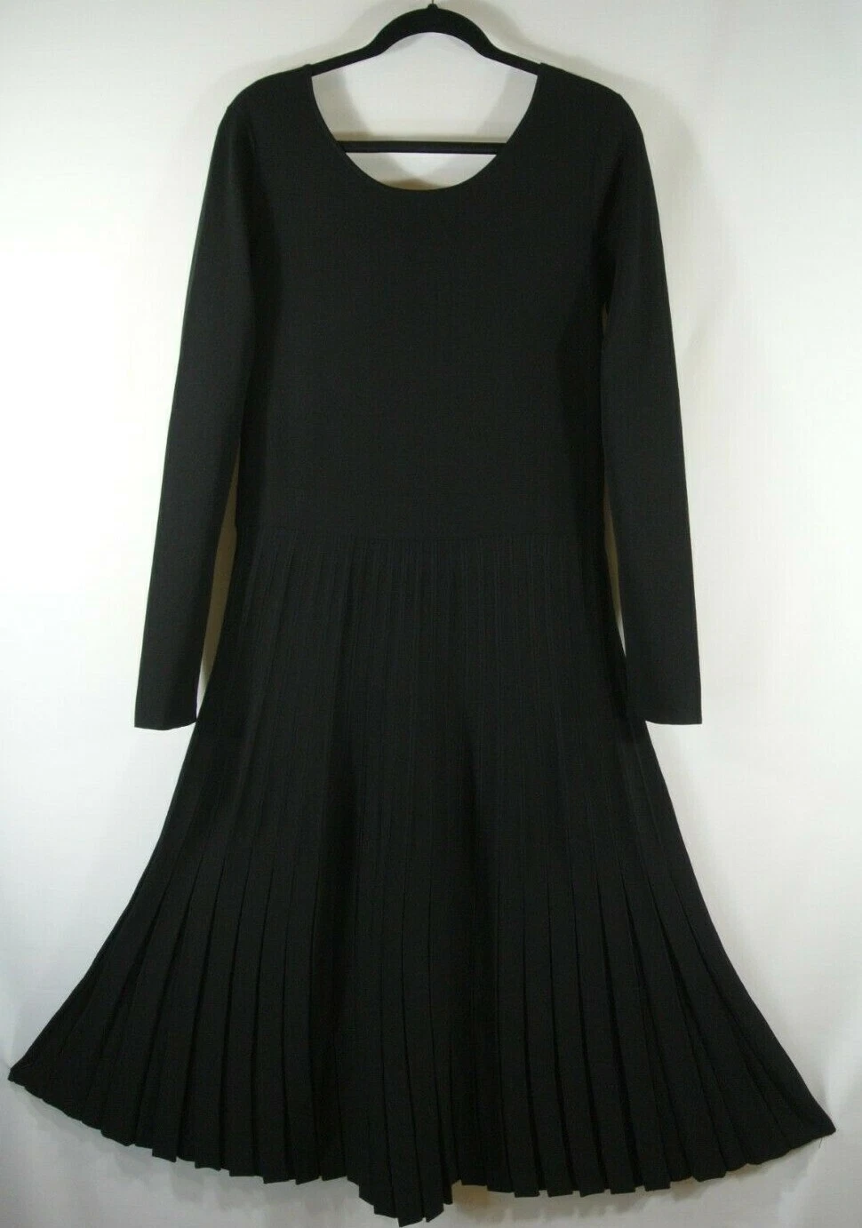 NUOVO abito a pieghe Tory Burch Florence lavorato a maglia midi nero taglia L #D3276