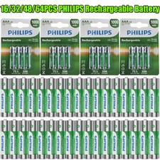16/32/48/64 PCS PHILIPS AAA 1.2V 1000mAh Rechargeable HR03 Ni-MH Batteries NEW