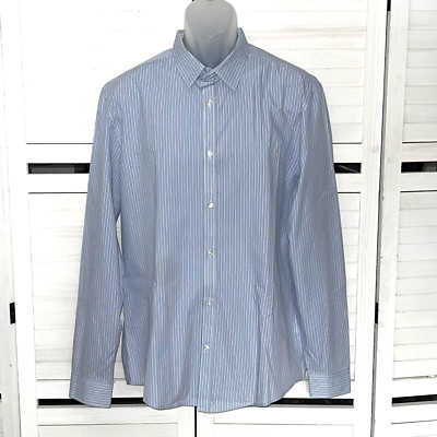 H&M Men's Dress Shirt Long Sleeve Pin-Striped Slim Fit XL Easy Iron Blue Black