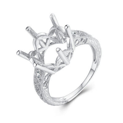 Fashion Full Cut Diamonds Semi Mount Ring Round 11mm-12mm Solid 10K White Gold
