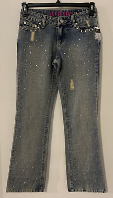 Younique Juniors Size 5 Distressed Flare Ripped Jeweled Blue Jeans NWT! A38