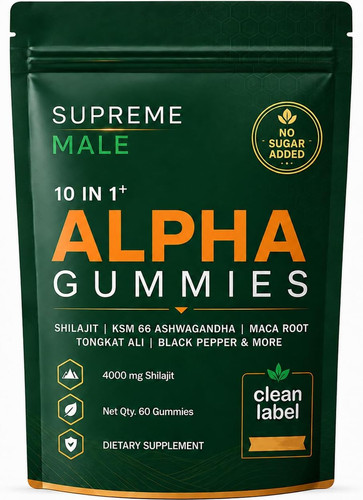 Supreme Male 10 in 1 Alpha Gummies, 60 Gummies | Botanical Blend Supplement for