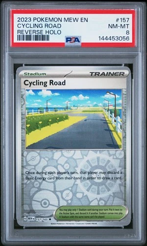 2023 POKEMON MEW EN-151 REVERSE HOLO #157 CYCLING ROAD PSA 8