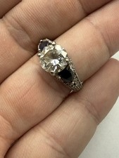 Elegant Sterling Silver Clear And Blue Stone Ring Size 8 - 5.1g