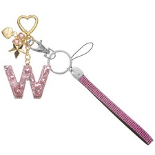 Initial Letter Keychain Letter-W Keychains Women Bling Love Star Key Chain Pink