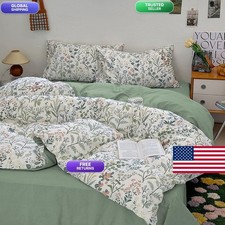 EAVD Vintage Garden Floral Duvet Cover Twin Girls Cotton Leaves 2 Pillowcases