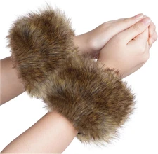 Faux Fur Wrist Cuffs White Arm Warmers for Women Party Costumes Accessory