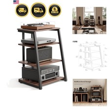Design 4-Tier AV Media Stand Corner Shelf for Record Player Wooden Stereo Cab...