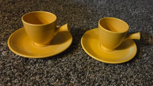 Vintage FIESTA DEMITASSE Stick Handle Yellow Cup & Saucer Set
