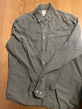 Men’s H&M Button Up Shirt Green Olive Regular Fit Medium Collared 100% Cotton