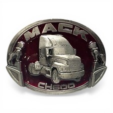 Vintage Mack CH600 Belt Buckle 1991 Great American Buckle Co Bulldog Ruby Silver
