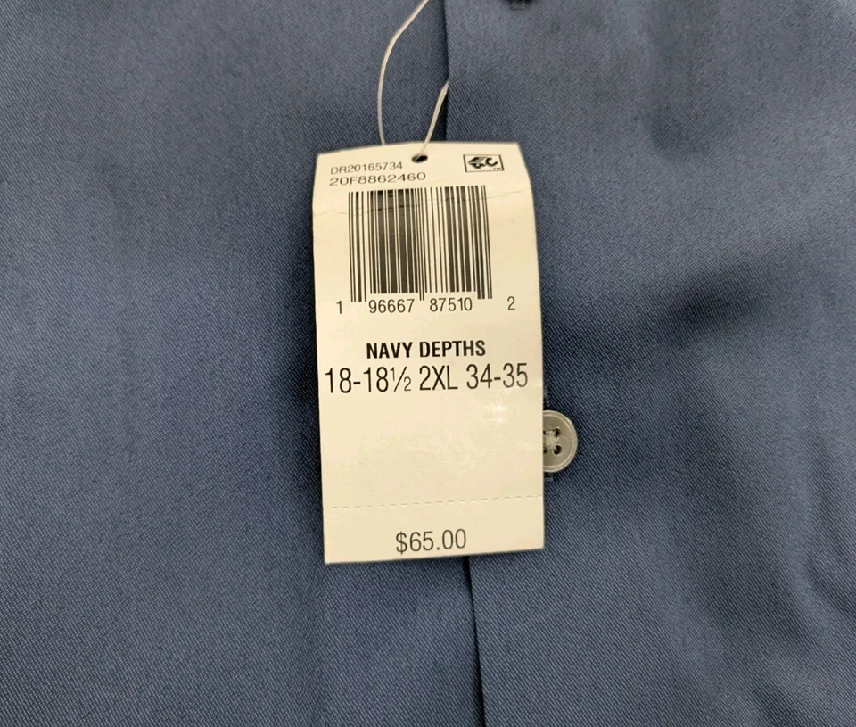 Camisa para hombre Van Heusen calce regular con botones talla 2XL 18-18,5 34/35 azul marino Foto 4 de 4