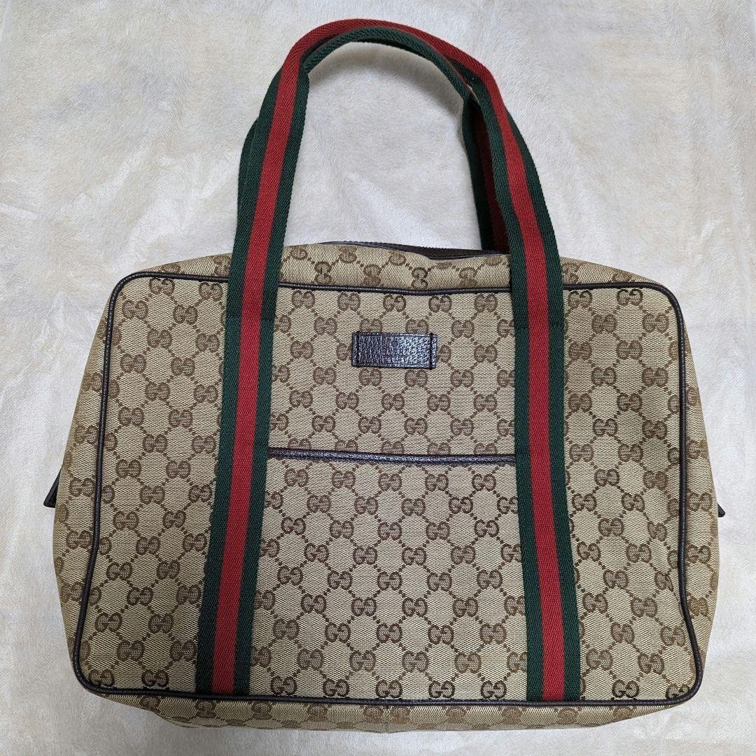 GUCCI Canvas Shoulder Bag Tote Bag Leather Trim Beige Brown Authentic thumbnail 14