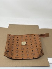 MCM MUNCHEN Brown LEATHER CLUTCH B5080 PURSE MAKE UP BAG Vintage