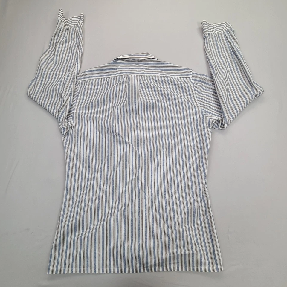 Camisa John Henry Para Hombres 15.5 Beige Azul Rayas Abotonada Calce Atlético Informal Cómoda Foto 2 de 4