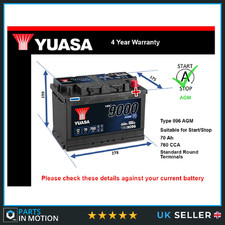 AGM Car Battery fits FORD KUGA FOCUS EDGE S-MAX GALAXY Stop Start Yuasa