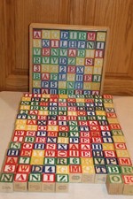 210 Lot Embossed Alphabet Wood Wooden Building Blocks Letters Numbers Craft Toy
