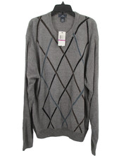 NWT DOCKERS Pullover Sweater Men XXL Gray Textured Chenille Preppy Diamonds Y2K